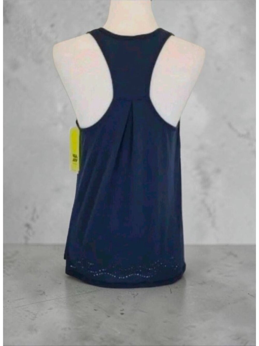 Sleeveless Navy Blue Racerback Tank Top With Laser-Cut Hem Detail Lightweight & - Picture 6 of 9